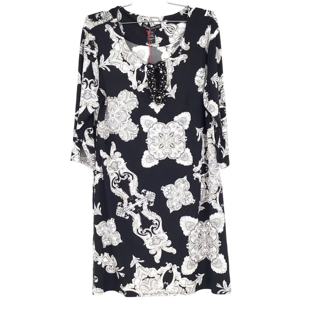 Julian Chang Women's White Black Floral  Tunic Dress - Size XL New Retail $175